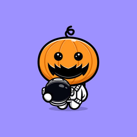 Cute pumpkin character wearing astronaut suit  cartoon illustrationのイラスト素材