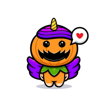 Cute pumpkin character unicorn  cartoon illustrationのイラスト素材