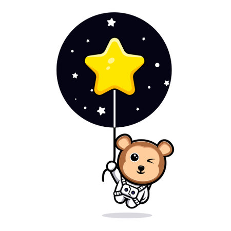 Cute monkey astronaut  floating with star balloon  cartoon mascotのイラスト素材