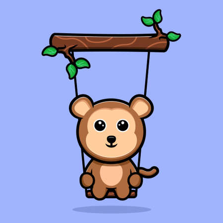 Cute monkey swinging on the tree cartoon mascotのイラスト素材