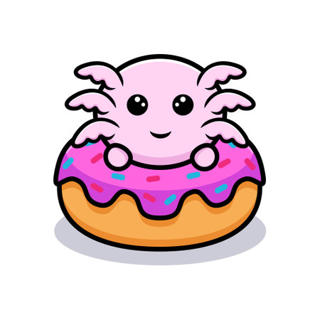 Cute oxolotl inside donut cartoon characterのイラスト素材