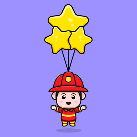 cute firefighter sunbathing on beach cartoon mascotのイラスト素材
