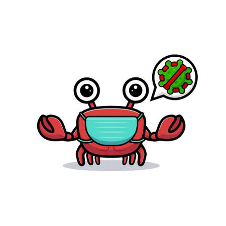 Cute crab character wearing mask to prevention virusのイラスト素材