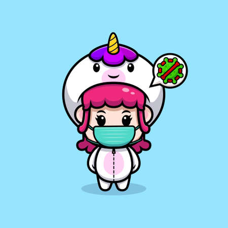 design of cute girl wearing unicorn costume wearing mask icon illustrationのイラスト素材