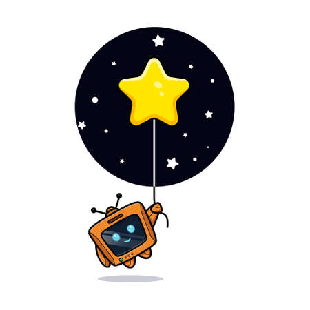 Cute robot floating to the star, television character versionのイラスト素材