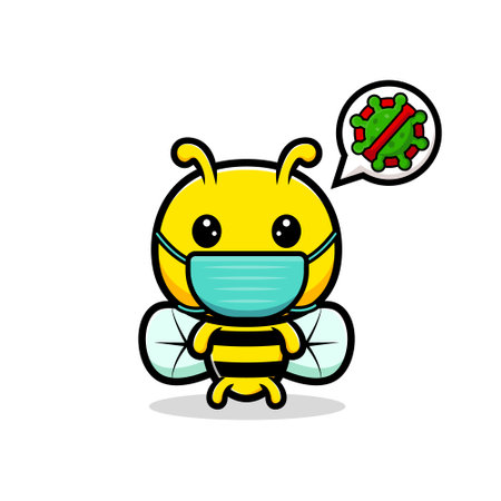 Design of cute honey bee wearing mask. animal mascot characterのイラスト素材
