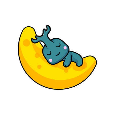 Design of cute horn beetle character sleeping on the moonのイラスト素材
