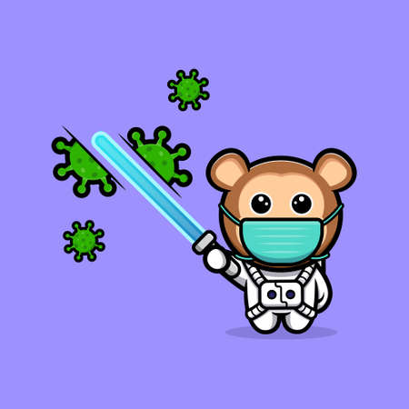 Cute monkey astronaut  killing the virus with laser sword  cartoon mascotのイラスト素材