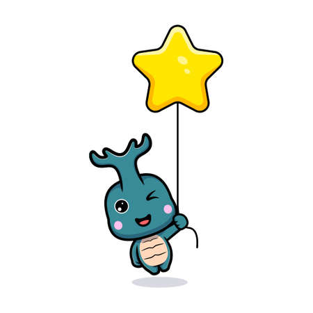 Design of cute horn beetle character floating with a starのイラスト素材