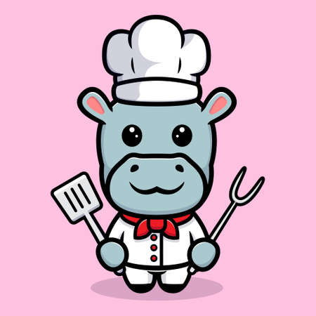 Cute hippo chef mascot designのイラスト素材
