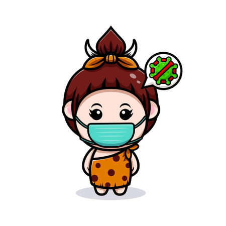 cute primitive cavegirl wearing mask icon illustrationのイラスト素材