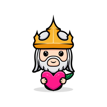 Cute neptune holding pink heart, design of ocean king  mascotのイラスト素材