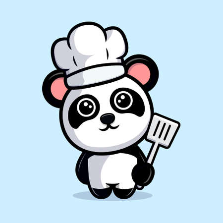 Cute panda with chef hat cartoon mascotのイラスト素材