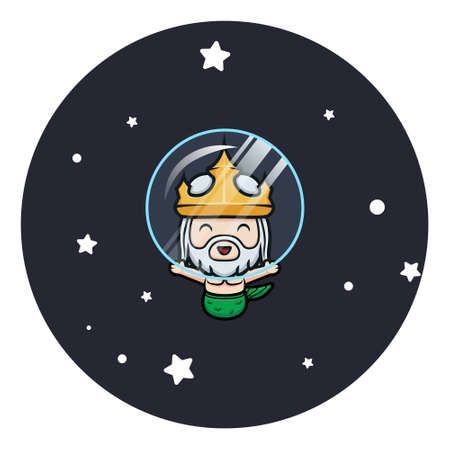 Cute neptune floating on space with star and planet, design of ocean king  mascotのイラスト素材