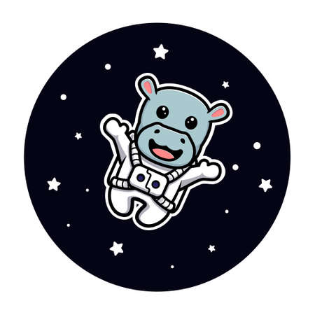 Cute hippo astronaut floating on space mascot designのイラスト素材