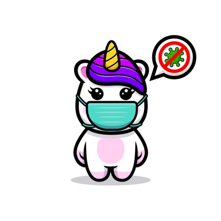 Cute unicorn wearing mask to prevention virus  mascot designのイラスト素材