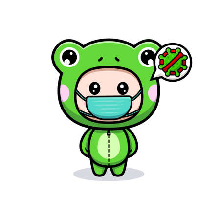 Design of cute boy wearing frog costume and maskのイラスト素材