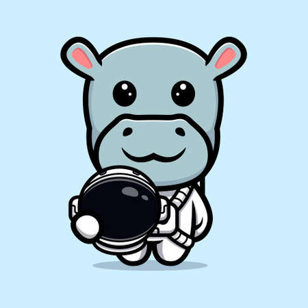 Cute hippo wearing astronaut suit mascot designのイラスト素材