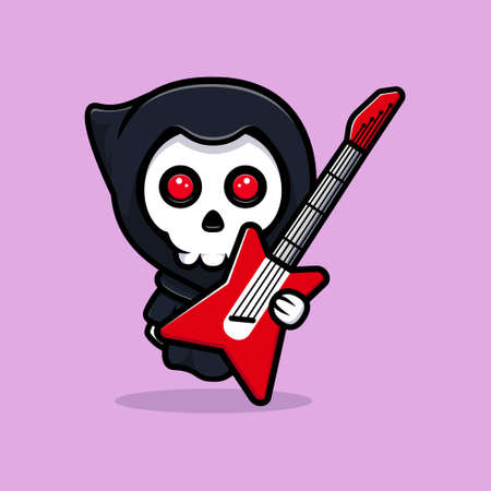 Grim reaper with guitar. Cute mascot illustrationのイラスト素材