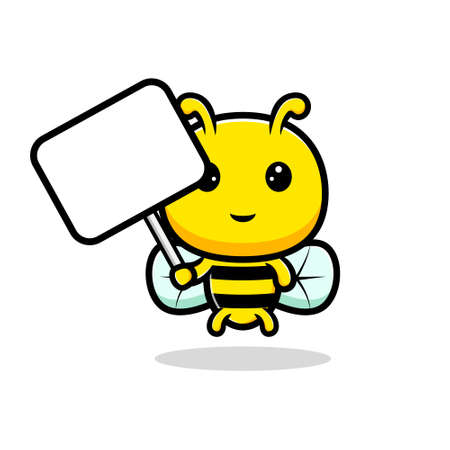 Design of cute honey bee holding blank text board. animal mascot characterのイラスト素材