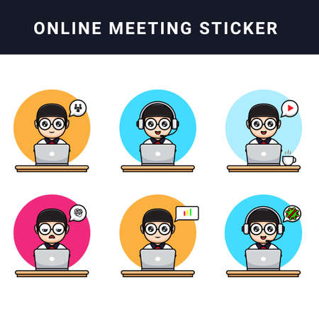 online meeting sticker flat icon illustrationのイラスト素材