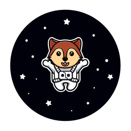 Cute squirrel floating on space swinging on tree mascot character. Animal icon illustrationのイラスト素材