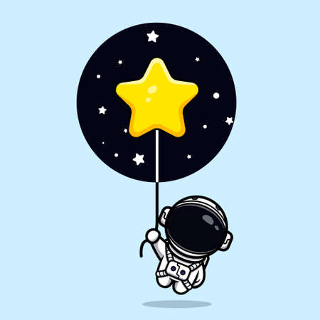 Cute astronaut floating with star balloon mascot designのイラスト素材