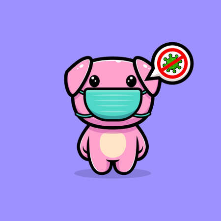 Cute pig wearing mask to prevention virus mascot character. Animal icon illustrationのイラスト素材