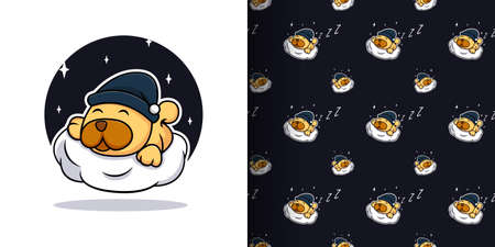 Cute dog sleeping on the cloud illustration â seamless patternのイラスト素材