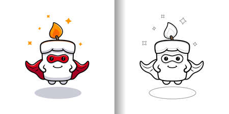Coloring page with super candle mascot. Design of cute candle characterのイラスト素材