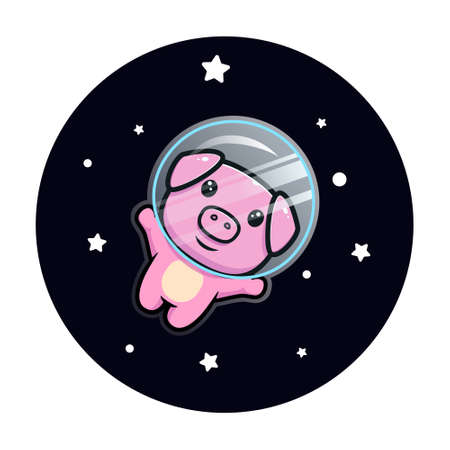 Cute pig astronaut floating on space mascot character. Animal icon illustrationのイラスト素材