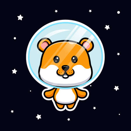 cute hamster floating on space cartoon illustrationのイラスト素材