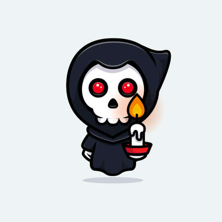 Grim reaper holding candle. Cute mascot illustrationのイラスト素材