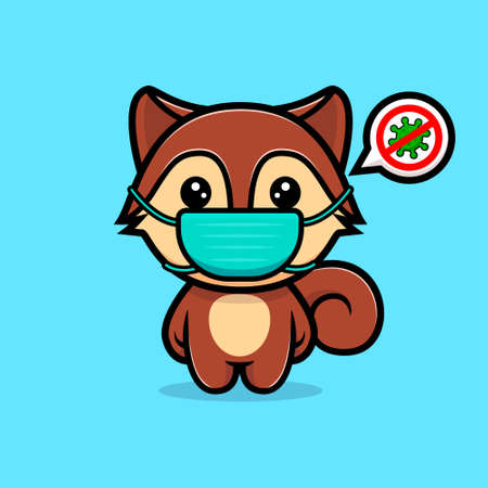 Cute squirrel wearing mask to prevention virus mascot character. Animal icon illustrationのイラスト素材