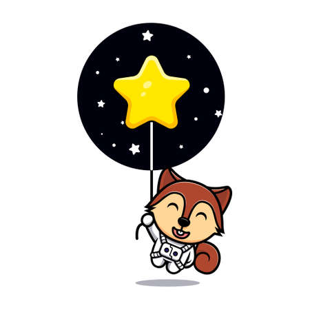 Cute squirrel floating with star mascot character. Animal icon illustrationのイラスト素材