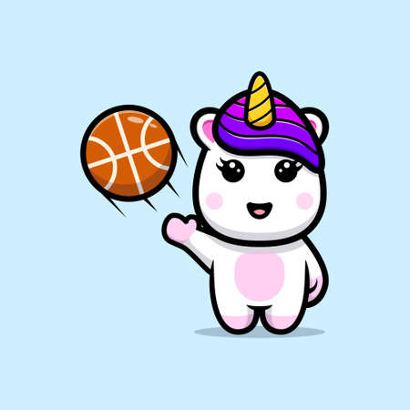 Cute unicorn playing basketball mascot designのイラスト素材