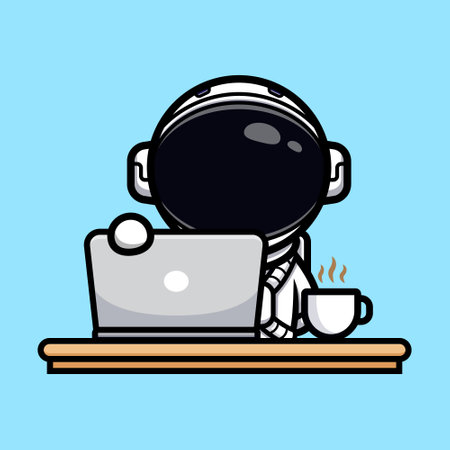 Cute astronaut open the laptop for working mascot designのイラスト素材