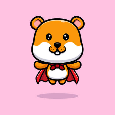 cute hamster flying with robe cartoon illustrationのイラスト素材