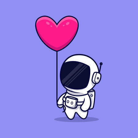 Cute Astronaut  Bring Heart Balloon Cartoon Vector Icon Illustration. Flat Cartoon Styleのイラスト素材