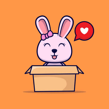 Cute bunny girl inside cardboard design icon illustrationのイラスト素材