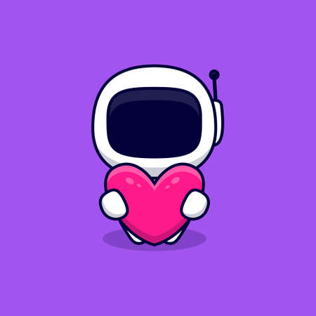 Cute Astronaut Hug Pink Heart Cartoon Vector Icon Illustration. Flat Cartoon Styleのイラスト素材