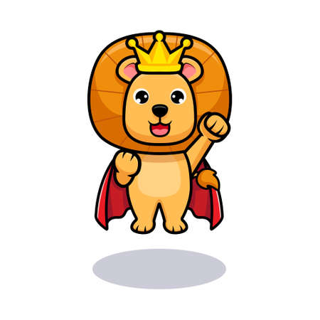 Cute lion king flying like superhero design icon illustrationのイラスト素材