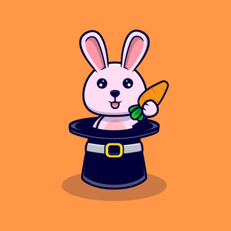 Cute bunny girl pop up from hat with carrot design icon illustrationのイラスト素材