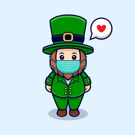 Cute Leprechaun Wearing Mask Cartoon Character  For Saint Patrick's  Dayのイラスト素材
