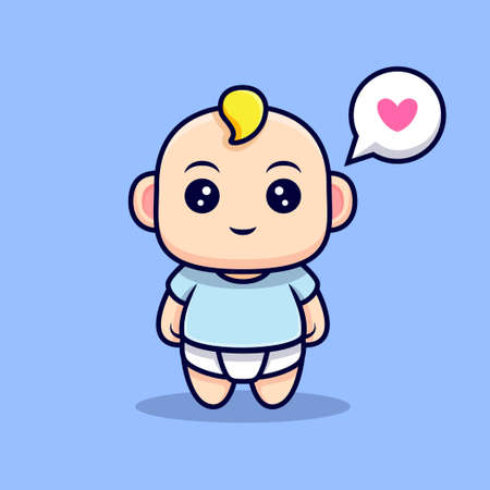 Cute Baby Fall In Love. Flat Icon Character Illustrationのイラスト素材