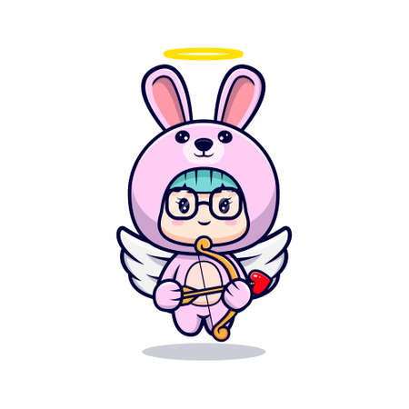 Cute girl wearing bunny costume with wings and arrowのイラスト素材