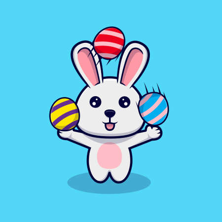 Cute bunny playing with decorative eggs for easter day design icon illustrationのイラスト素材