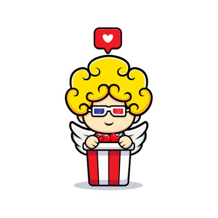 Design of cute cupid watching love movie and eat popcornのイラスト素材