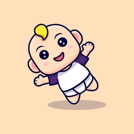 Cute Baby Learn To Walk. Flat Icon Character Illustrationのイラスト素材