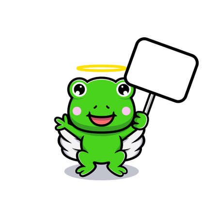 Design of cute frog with white blank text boardのイラスト素材